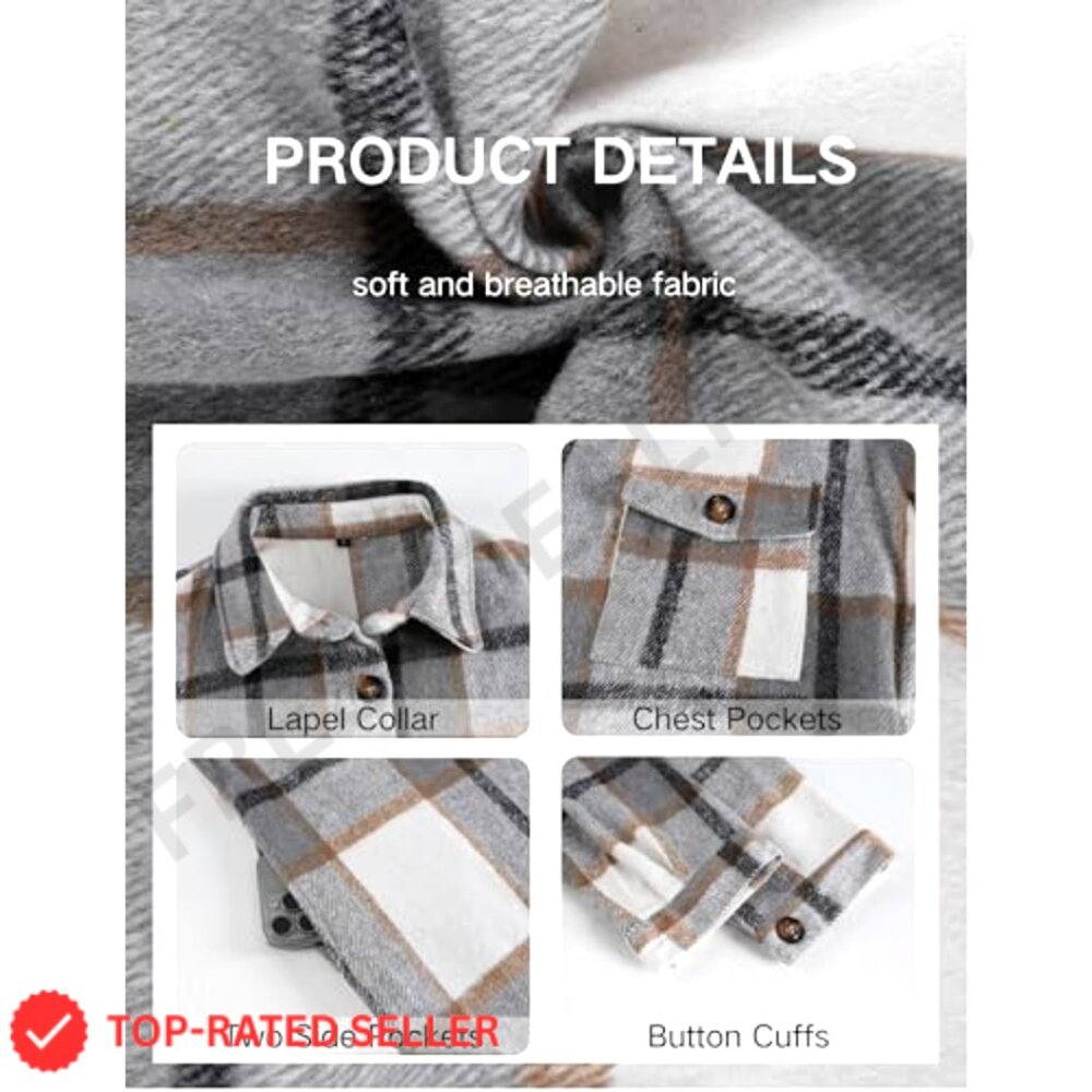 Oversized Plaid Shacket Jacket Long Button Down C… - image 6